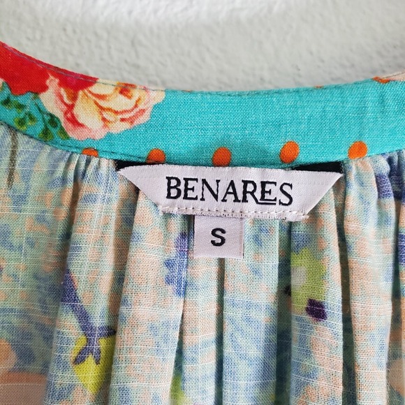 Benares Shirt Womens Small Teal Floral Boho Tunic Kimono Sleeve Oversized Artsy‎ - Picture 3 of 8